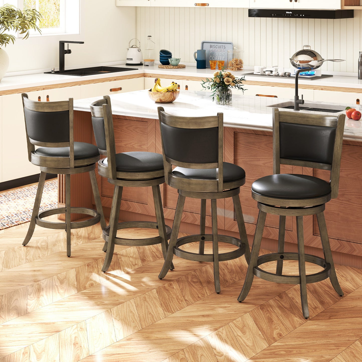 24 Inch Swivel Counter Stool, Upholstered Seat, Gray Bar Stools at Gallery Canada