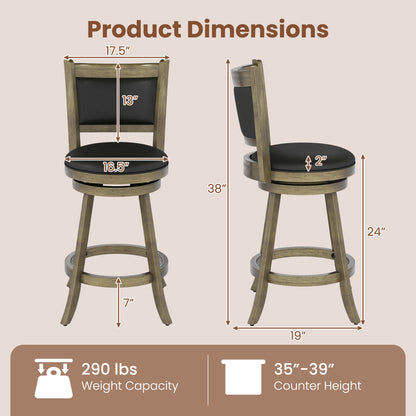 24 Inch Swivel Counter Stool, Upholstered Seat, Gray Bar Stools at Gallery Canada