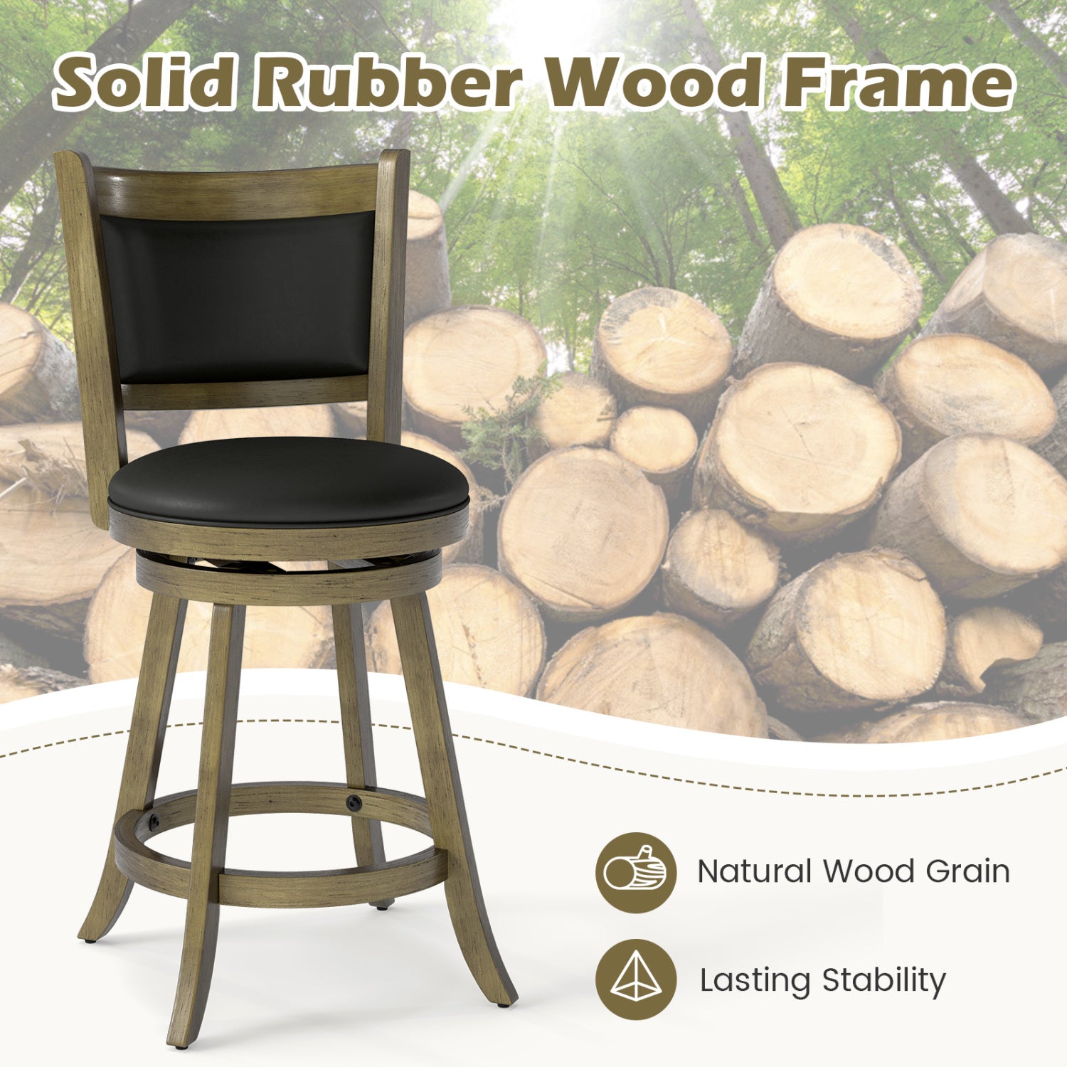 24 Inch Swivel Counter Stool, Upholstered Seat, Gray Bar Stools at Gallery Canada