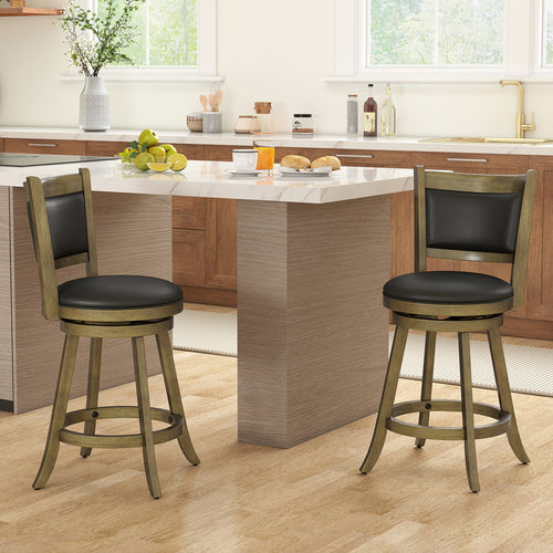 24 Inch Swivel Counter Stool, Upholstered Seat, Gray