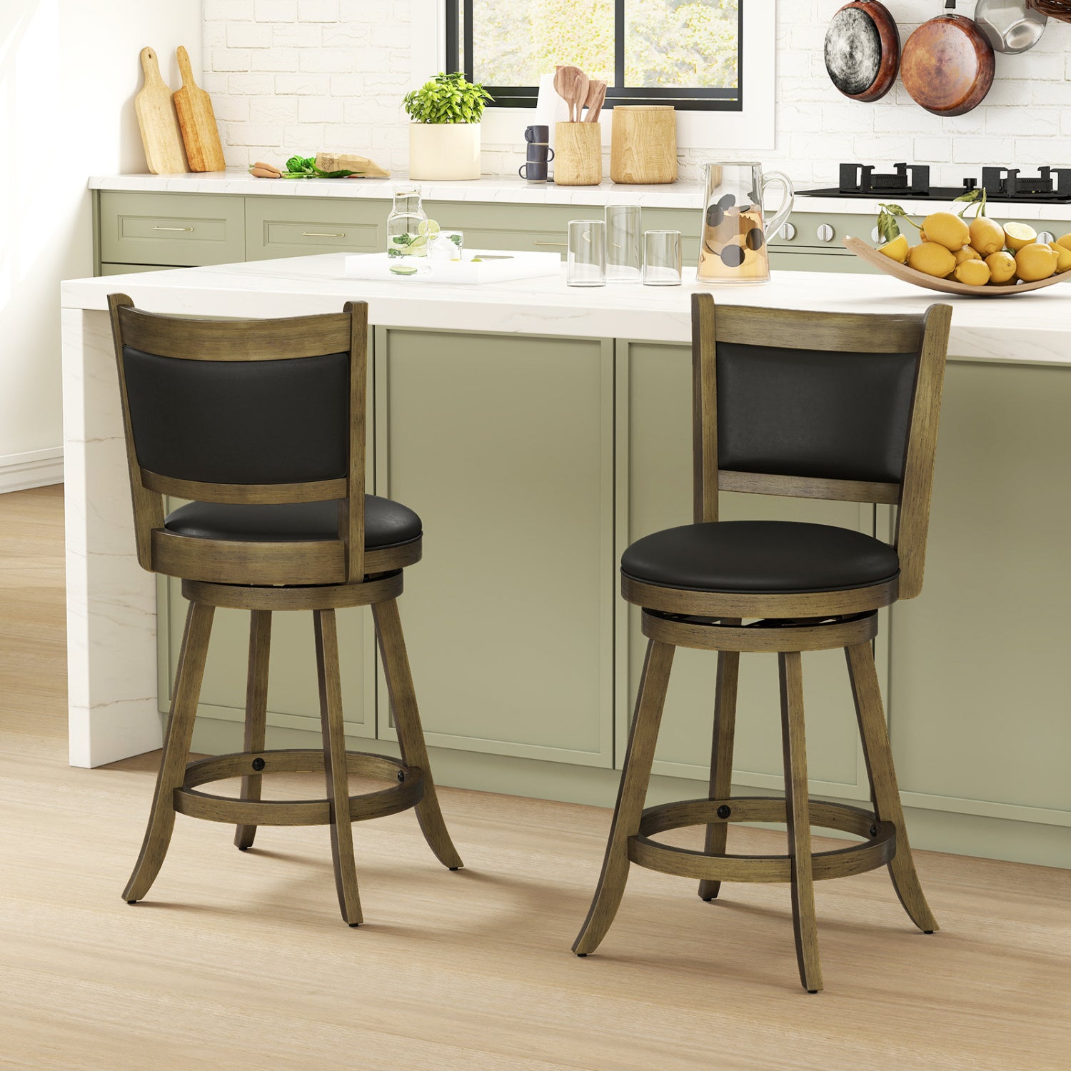 24 Inch Swivel Counter Stool, Upholstered Seat, Gray Bar Stools at Gallery Canada