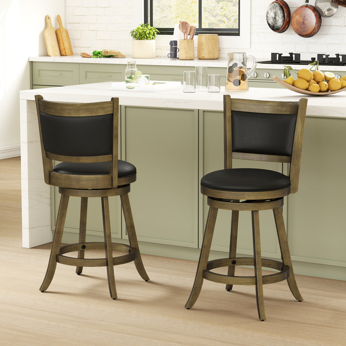 24 Inch Swivel Counter Stool, Upholstered Seat, Gray Bar Stools at Gallery Canada