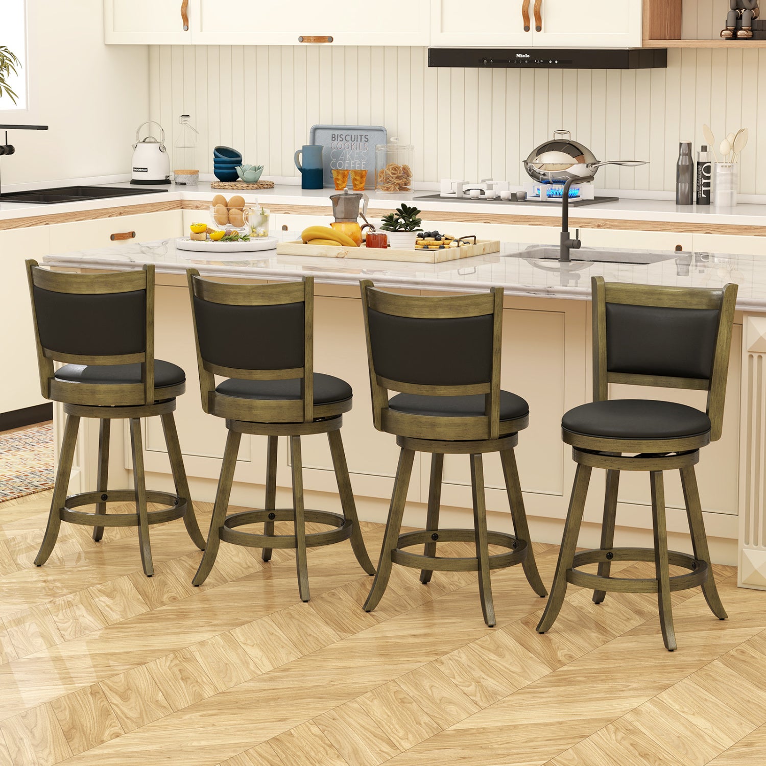 24 Inch Swivel Counter Stool, Upholstered Seat, Gray Bar Stools at Gallery Canada
