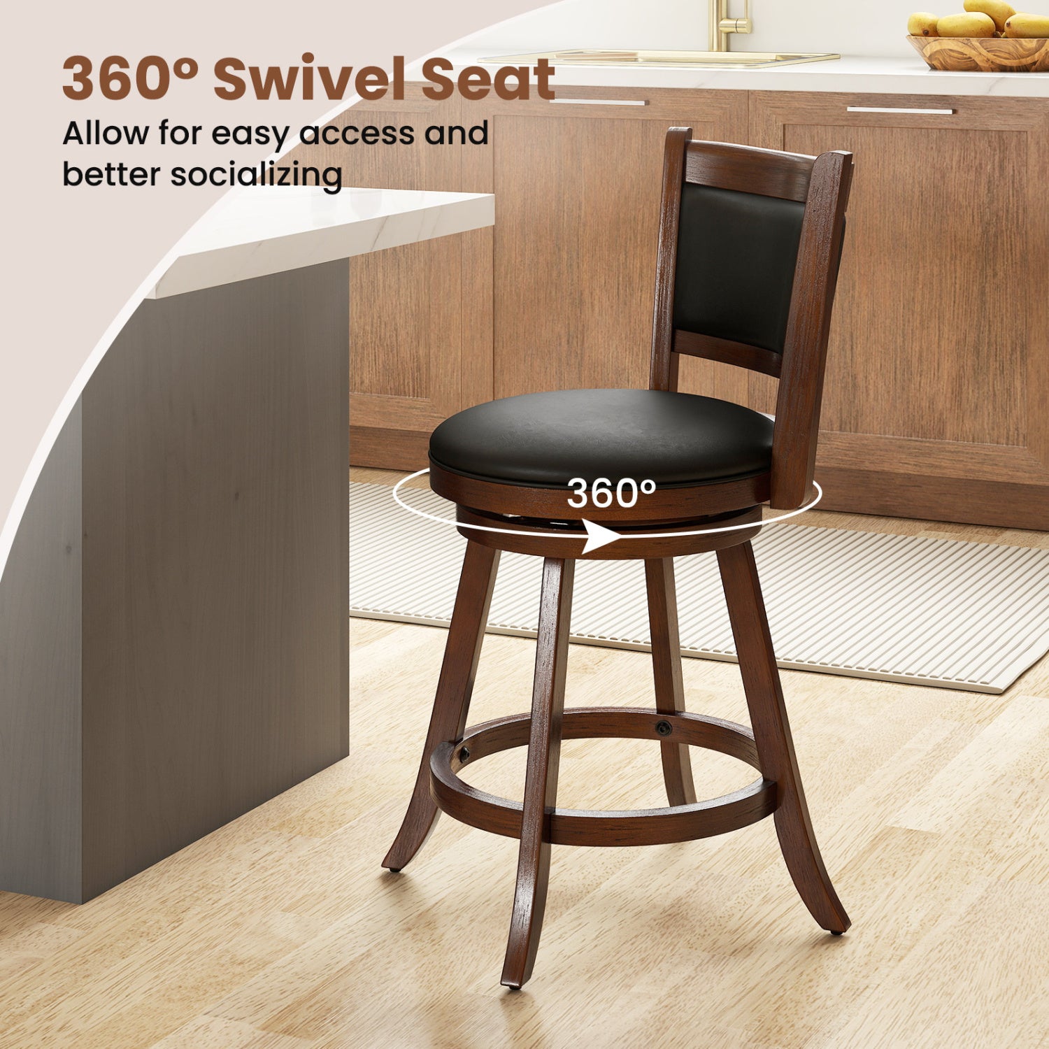 24 Inch Swivel Counter Stool, Upholstered Seat, Brown Bar Stools at Gallery Canada