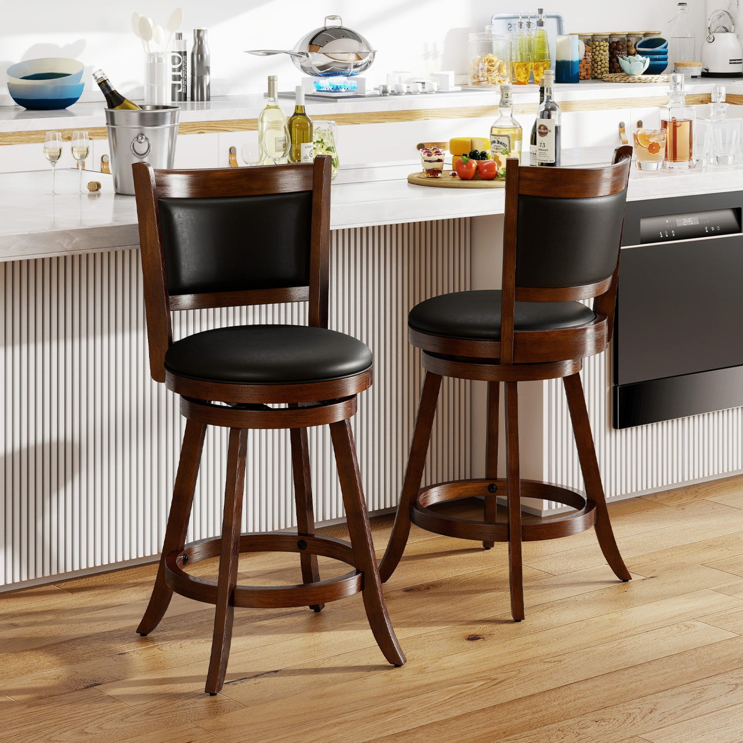 24 Inch Swivel Counter Stool, Upholstered Seat, Brown Bar Stools at Gallery Canada