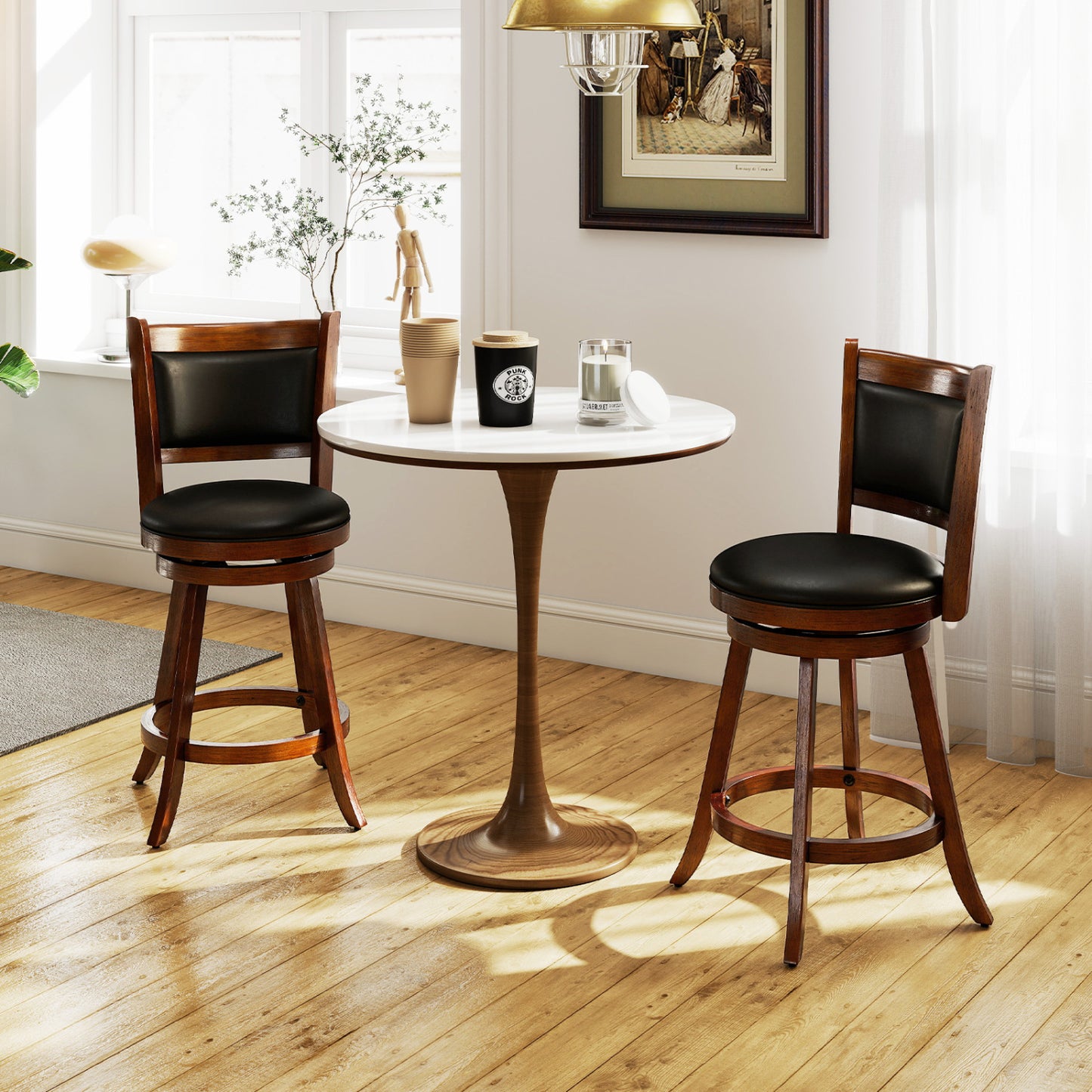 24 Inch Swivel Counter Stool, Upholstered Seat, Brown Bar Stools at Gallery Canada