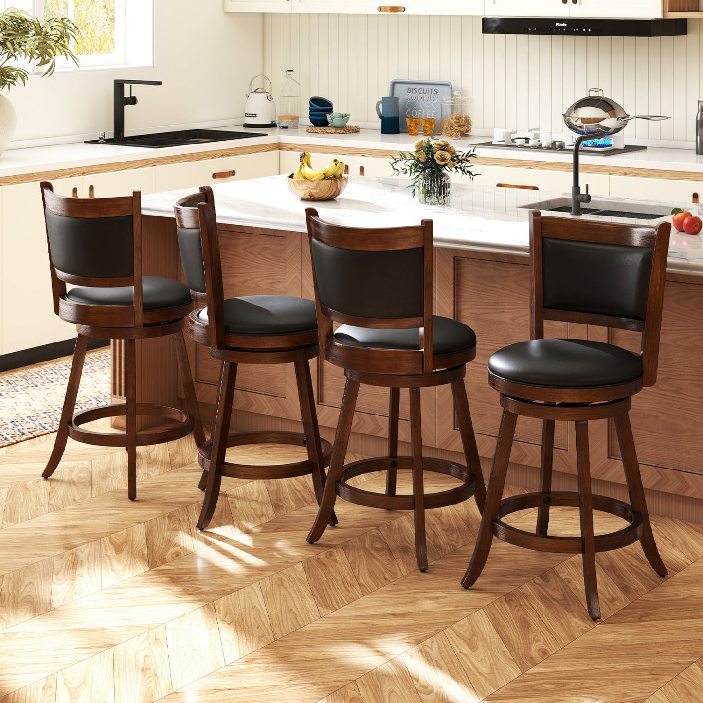 24 Inch Swivel Counter Stool, Upholstered Seat, Brown Bar Stools at Gallery Canada
