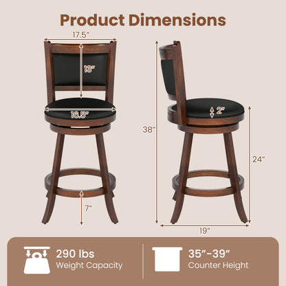 24 Inch Swivel Counter Stool, Upholstered Seat, Brown Bar Stools at Gallery Canada