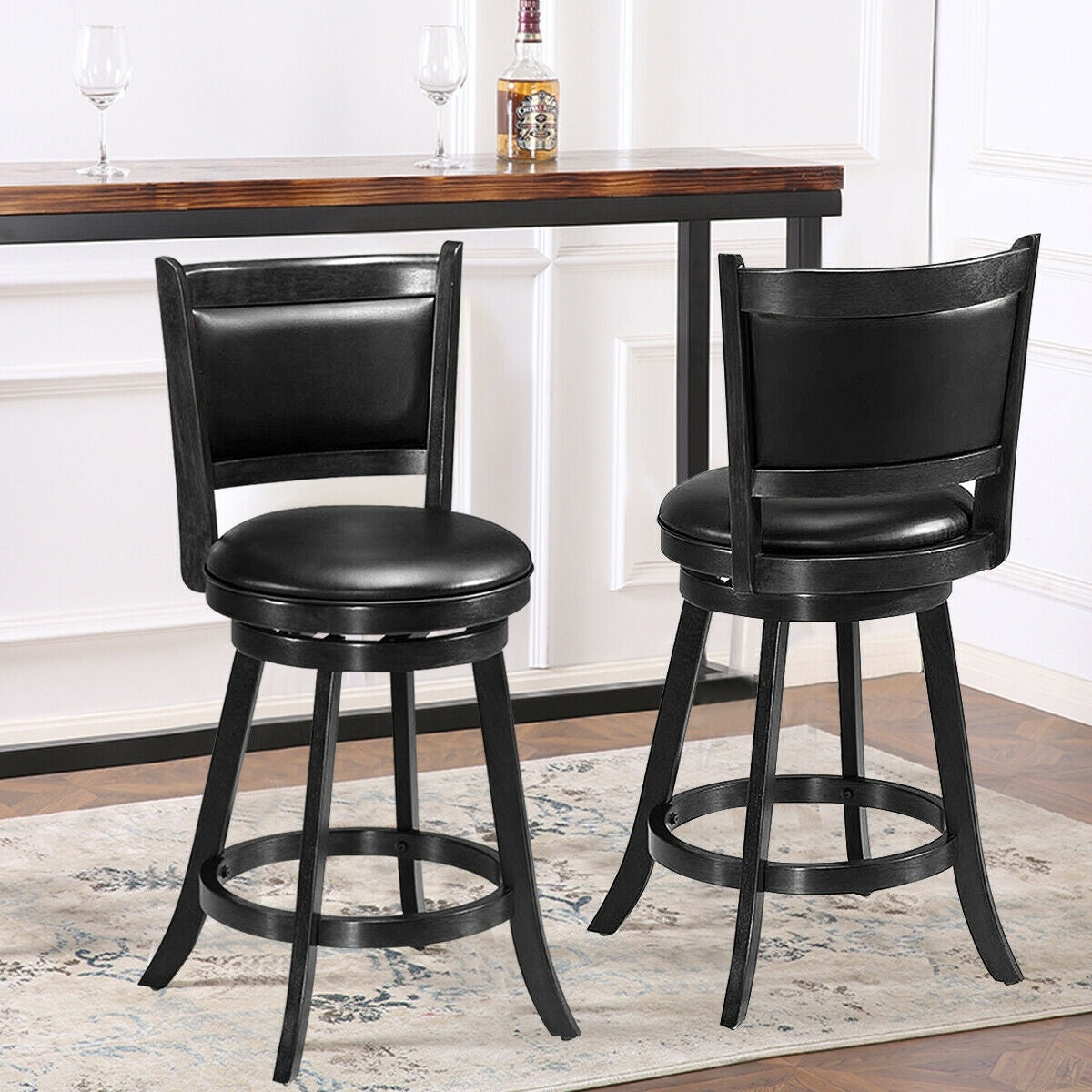 24 Inches Swivel Counter Stool, Upholstered Seat, Black Bar Stools at Gallery Canada