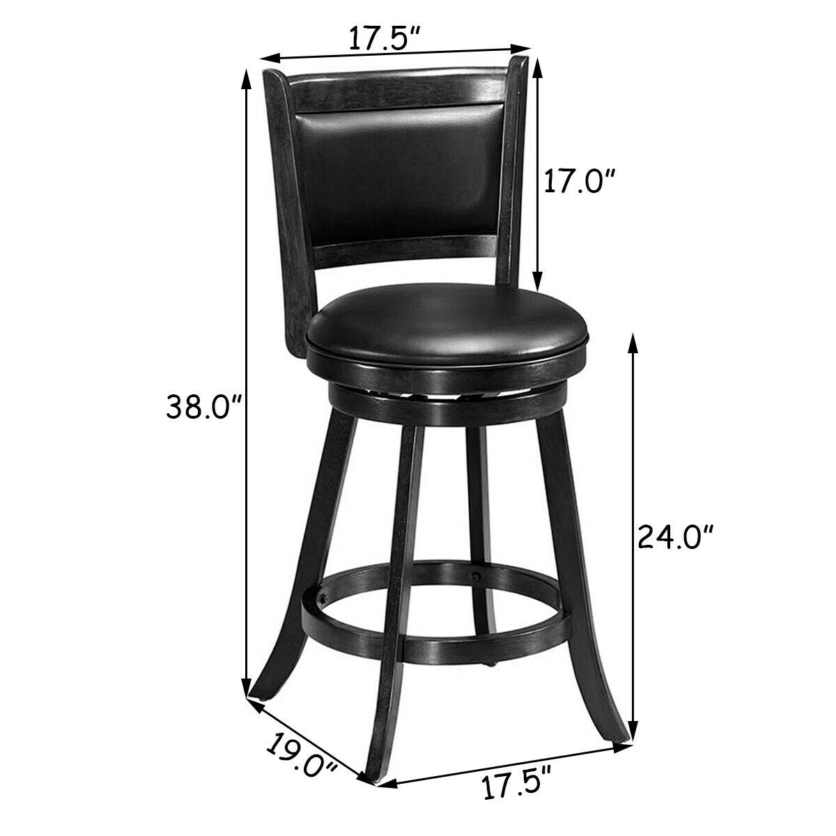 24 Inches Swivel Counter Stool, Upholstered Seat, Black Bar Stools at Gallery Canada