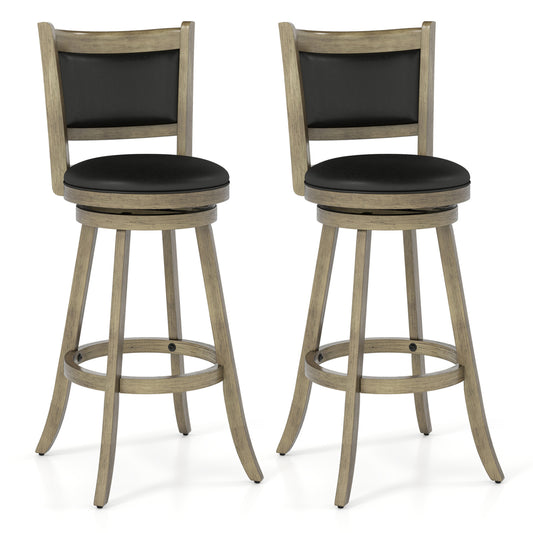 29 Inch Wooden Swivel Bar Stool, PVC Cushioned Seat, Gray Bar Stools Gray at Gallery Canada