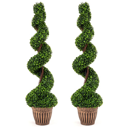 4 Feet Artificial Boxwood Spiral Tree Set, 2 Pieces, Green Faux Plants Green at Gallery Canada