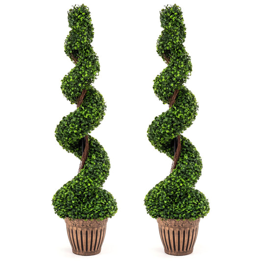 4 Feet Artificial Boxwood Spiral Tree Set, 2 Pieces, Green Faux Plants Green at Gallery Canada