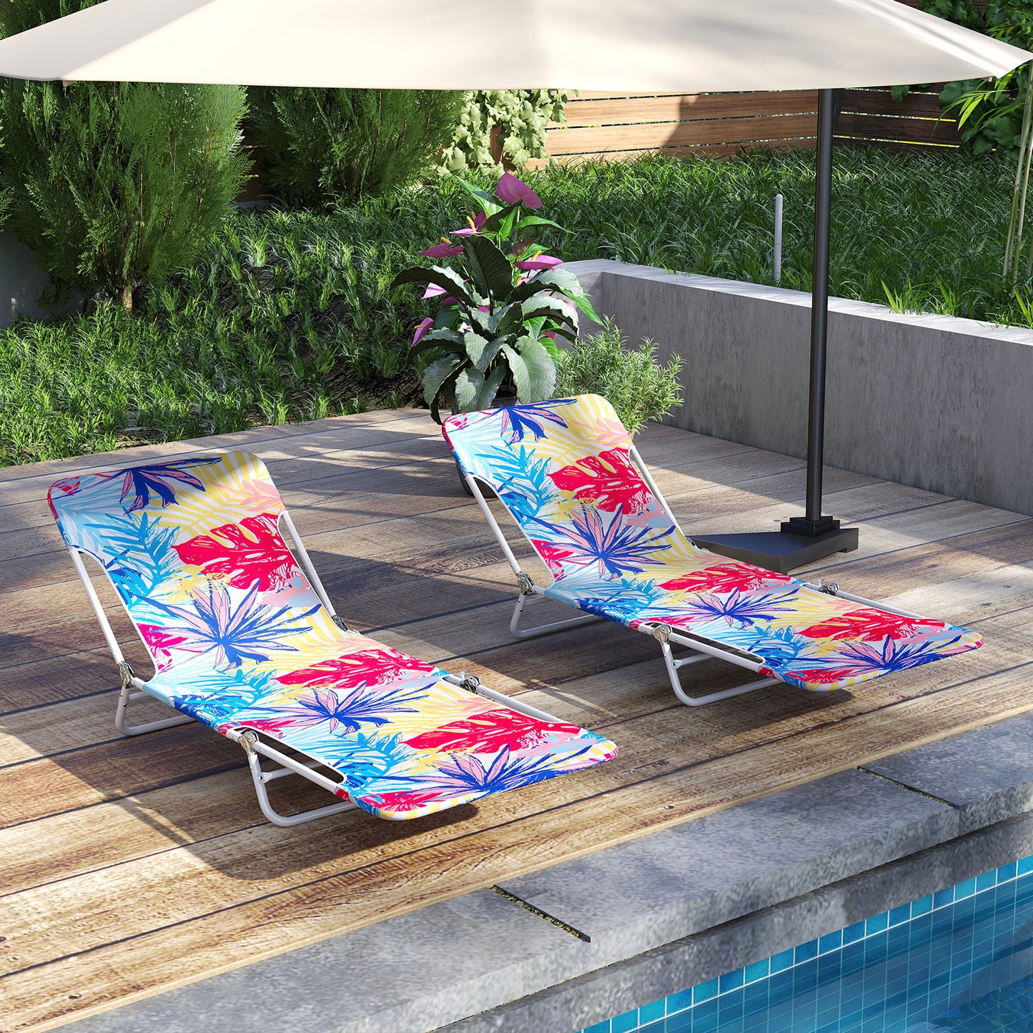 2 Pieces 5-position Lay Flat Beach Recliner with Carry Strap and Metal Frame, Pink Beach & Lawn Chairs at Gallery Canada