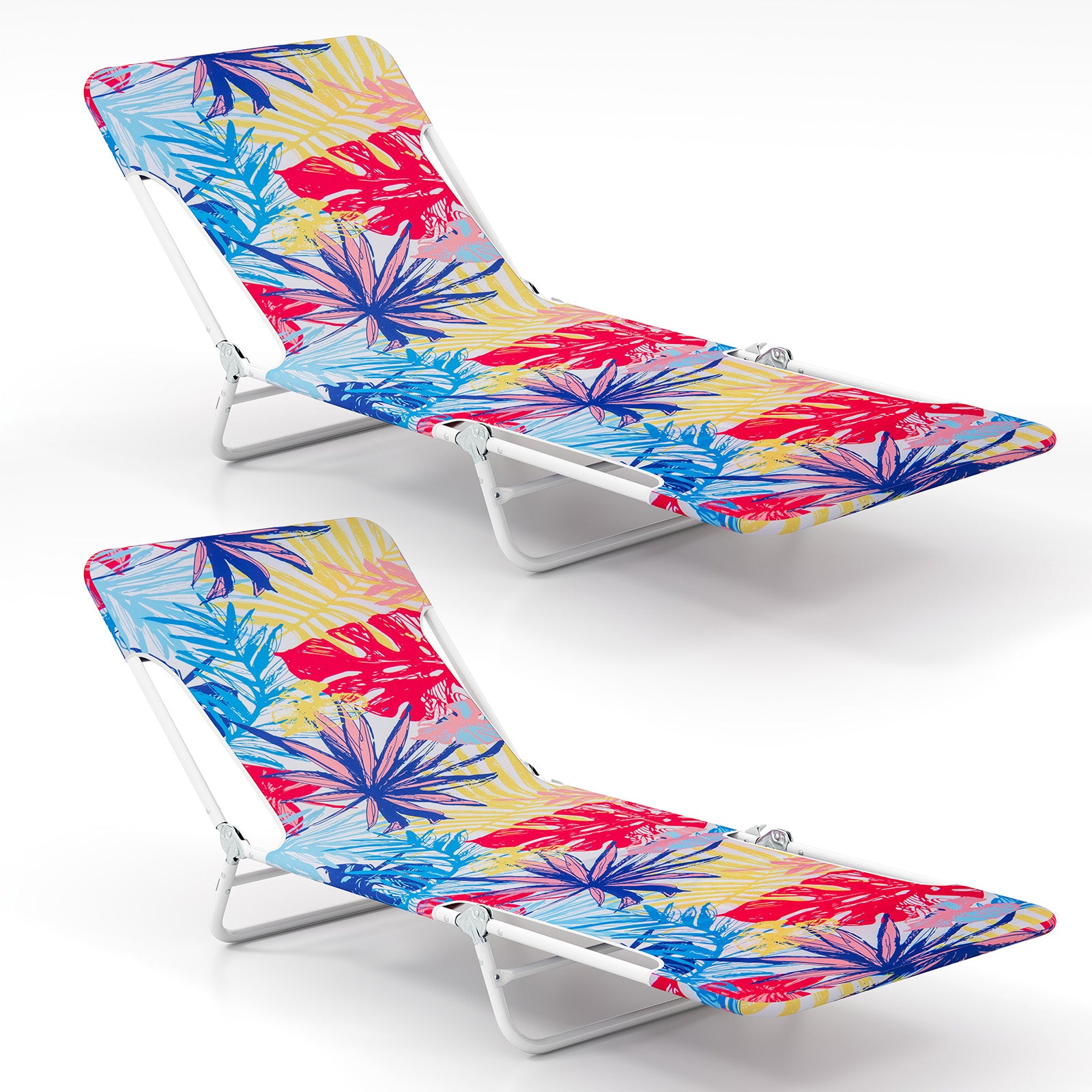 2 Pieces 5-position Lay Flat Beach Recliner with Carry Strap and Metal Frame, Pink Beach & Lawn Chairs at Gallery Canada