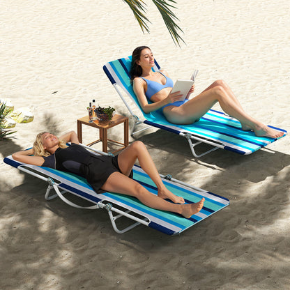 2 Pieces 5-position Lay Flat Beach Recliner with Carry Strap and Metal Frame, Blue Beach & Lawn Chairs at Gallery Canada