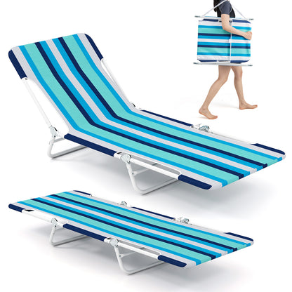 2 Pieces 5-position Lay Flat Beach Recliner with Carry Strap and Metal Frame, Blue Beach & Lawn Chairs Blue at Gallery Canada