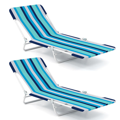 2 Pieces 5-position Lay Flat Beach Recliner with Carry Strap and Metal Frame, Blue Beach & Lawn Chairs at Gallery Canada