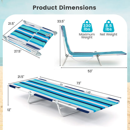 2 Pieces 5-position Lay Flat Beach Recliner with Carry Strap and Metal Frame, Blue Beach & Lawn Chairs at Gallery Canada