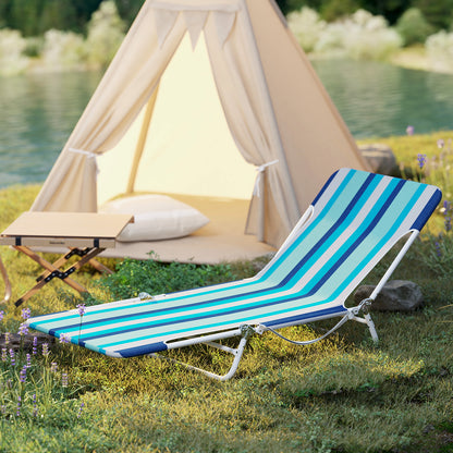 2 Pieces 5-position Lay Flat Beach Recliner with Carry Strap and Metal Frame, Blue Beach & Lawn Chairs at Gallery Canada