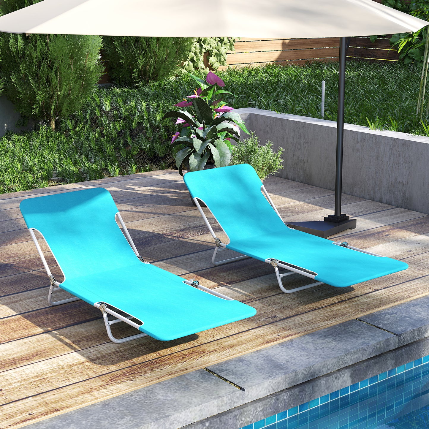 2 Pieces 5-position Lay Flat Beach Recliner with Carry Strap and Metal Frame, Turquoise Beach & Lawn Chairs at Gallery Canada