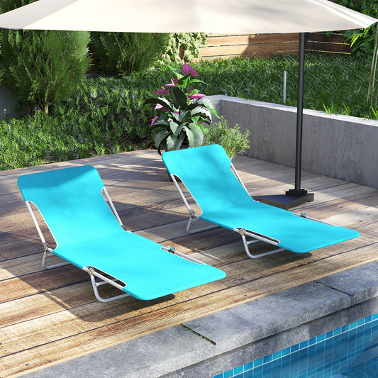 2 Pieces 5-position Lay Flat Beach Recliner with Carry Strap and Metal Frame, Turquoise Beach & Lawn Chairs Turquoise at Gallery Canada
