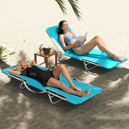 2 Pieces 5-position Lay Flat Beach Recliner with Carry Strap and Metal Frame, Turquoise Beach & Lawn Chairs at Gallery Canada