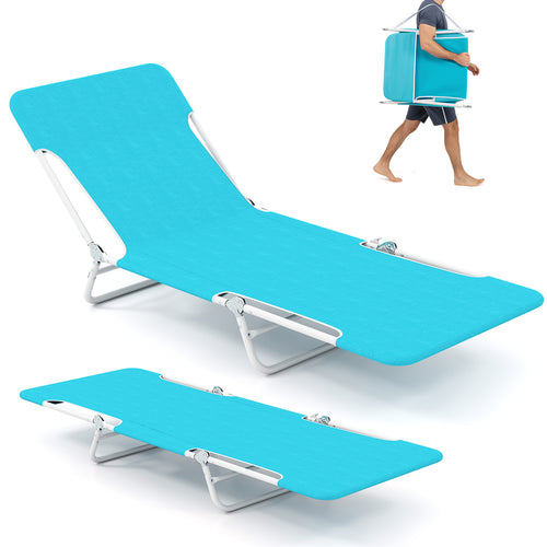 2 Pieces 5-position Lay Flat Beach Recliner with Carry Strap and Metal Frame, Turquoise