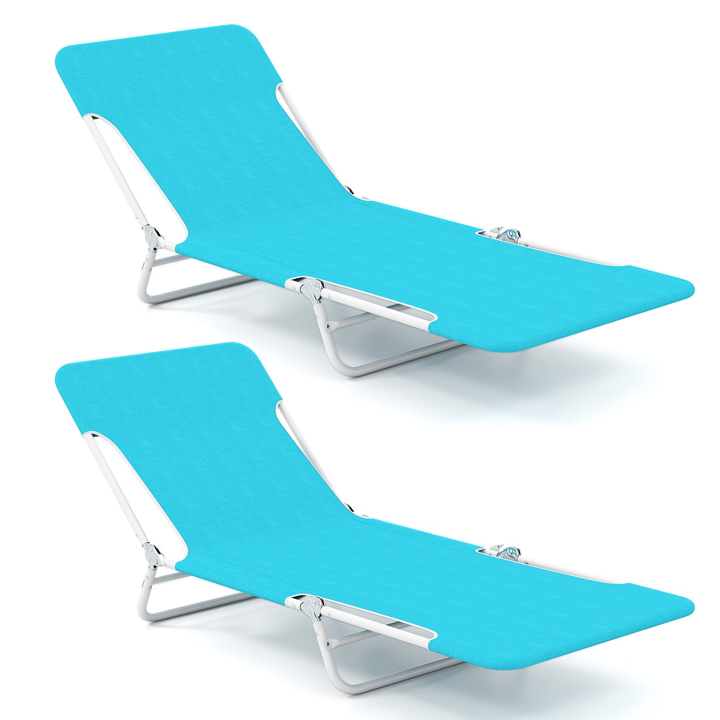 2 Pieces 5-position Lay Flat Beach Recliner with Carry Strap and Metal Frame, Turquoise Beach & Lawn Chairs at Gallery Canada