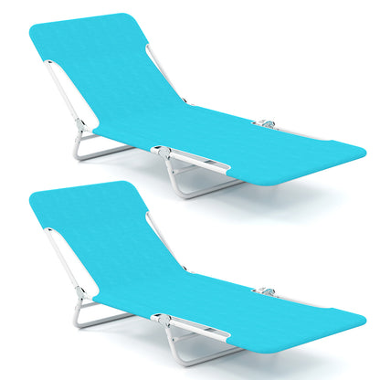 2 Pieces 5-position Lay Flat Beach Recliner with Carry Strap and Metal Frame, Turquoise Beach & Lawn Chairs at Gallery Canada