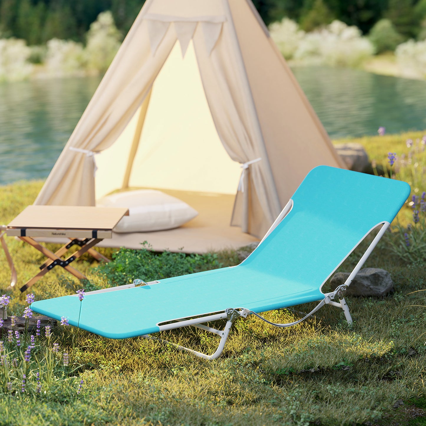 2 Pieces 5-position Lay Flat Beach Recliner with Carry Strap and Metal Frame, Turquoise Beach & Lawn Chairs at Gallery Canada