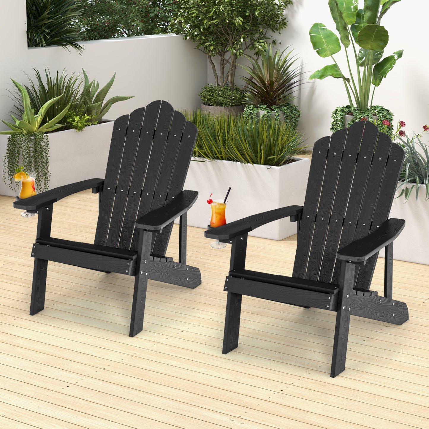 2 Pieces Adirondack Chair Set with Ergonomic Design for Porch and Backyard, Black Adirondack Chairs at Gallery Canada