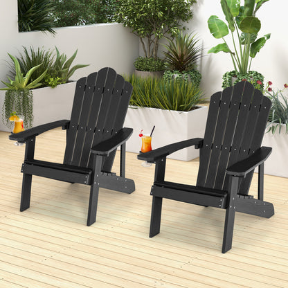 2 Pieces Adirondack Chair Set with Ergonomic Design for Porch and Backyard, Black Adirondack Chairs at Gallery Canada