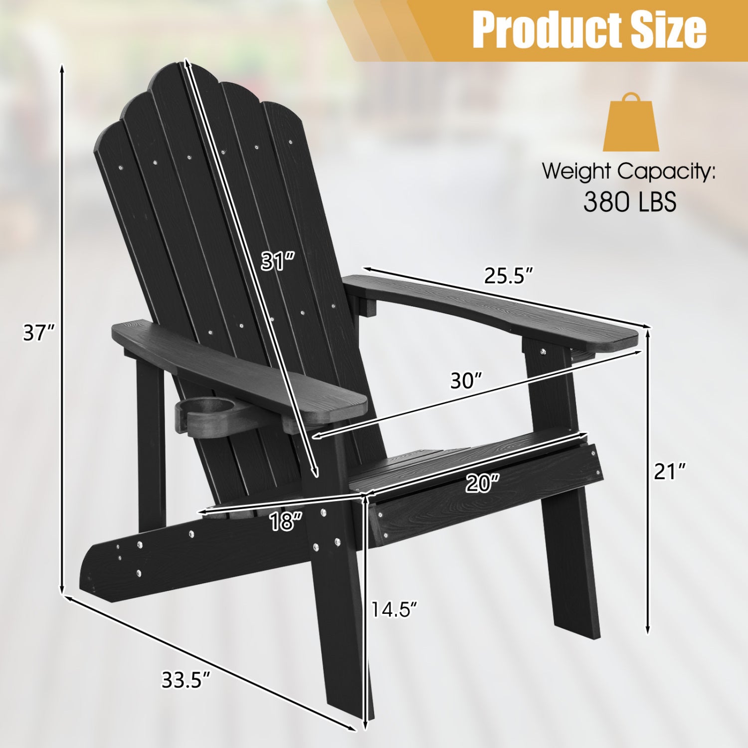 2 Pieces Adirondack Chair Set with Ergonomic Design for Porch and Backyard, Black Adirondack Chairs at Gallery Canada
