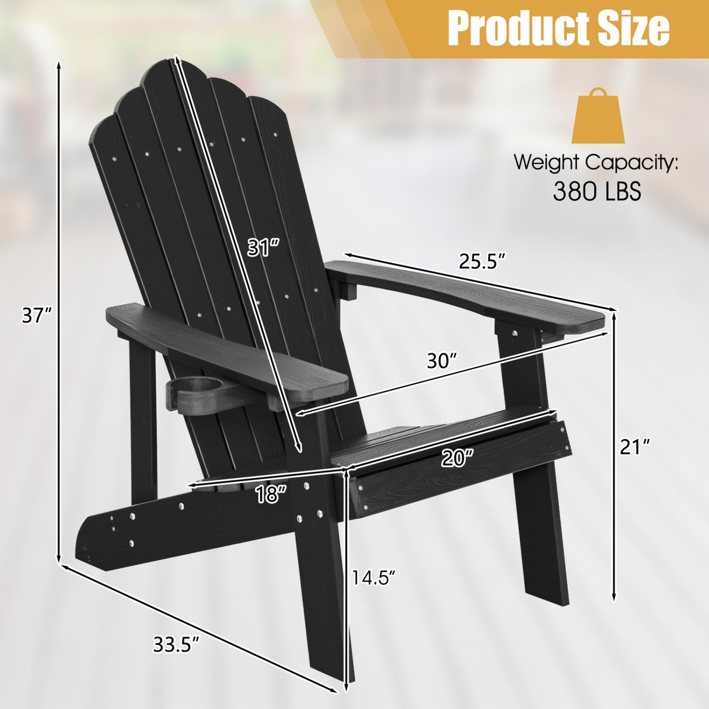 2 Pieces Adirondack Chair Set with Ergonomic Design for Porch and Backyard, Black Adirondack Chairs at Gallery Canada