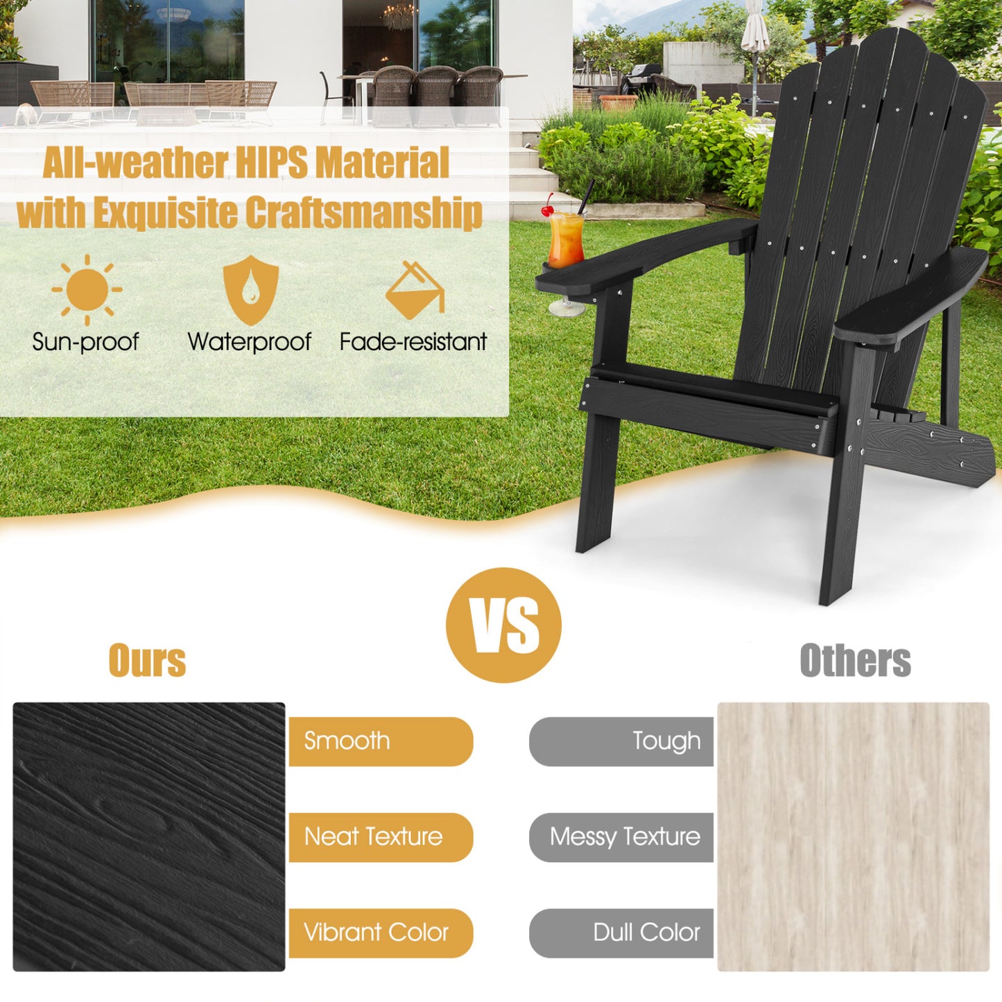 2 Pieces Adirondack Chair Set with Ergonomic Design for Porch and Backyard, Black Adirondack Chairs at Gallery Canada