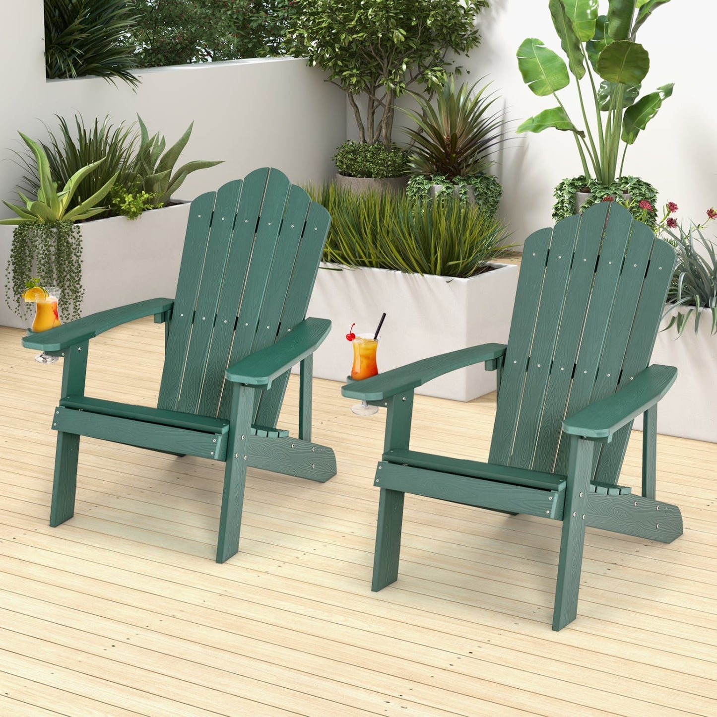 2 Pieces Adirondack Chair Set with Ergonomic Design for Porch and Backyard, Green Adirondack Chairs at Gallery Canada