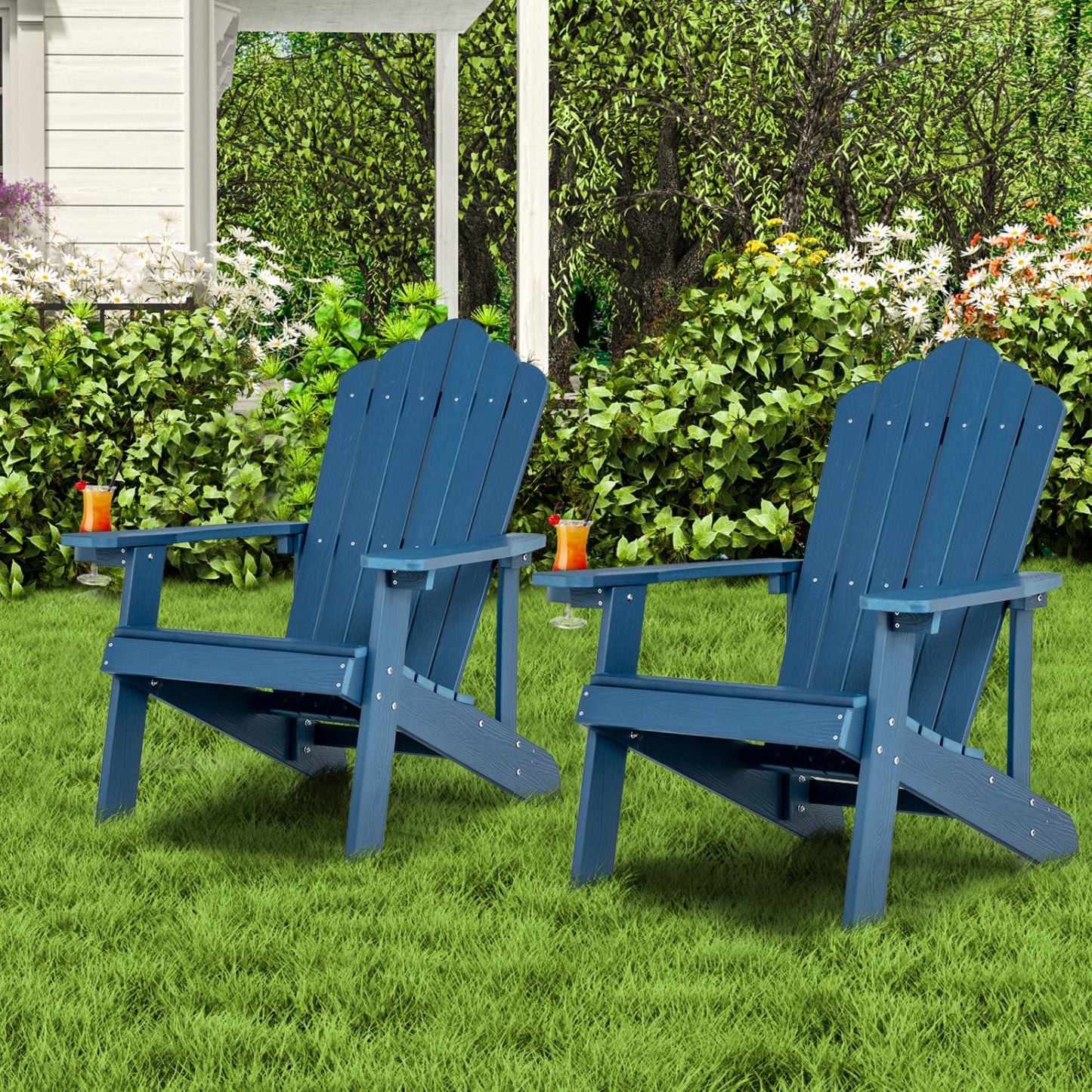 2 Pieces Adirondack Chair Set with Ergonomic Design for Porch and Backyard, Navy Adirondack Chairs at Gallery Canada