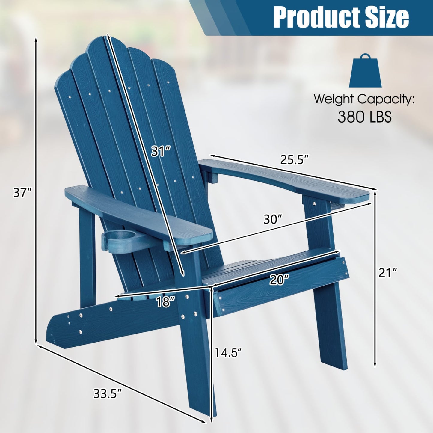 2 Pieces Adirondack Chair Set with Ergonomic Design for Porch and Backyard, Navy Adirondack Chairs at Gallery Canada