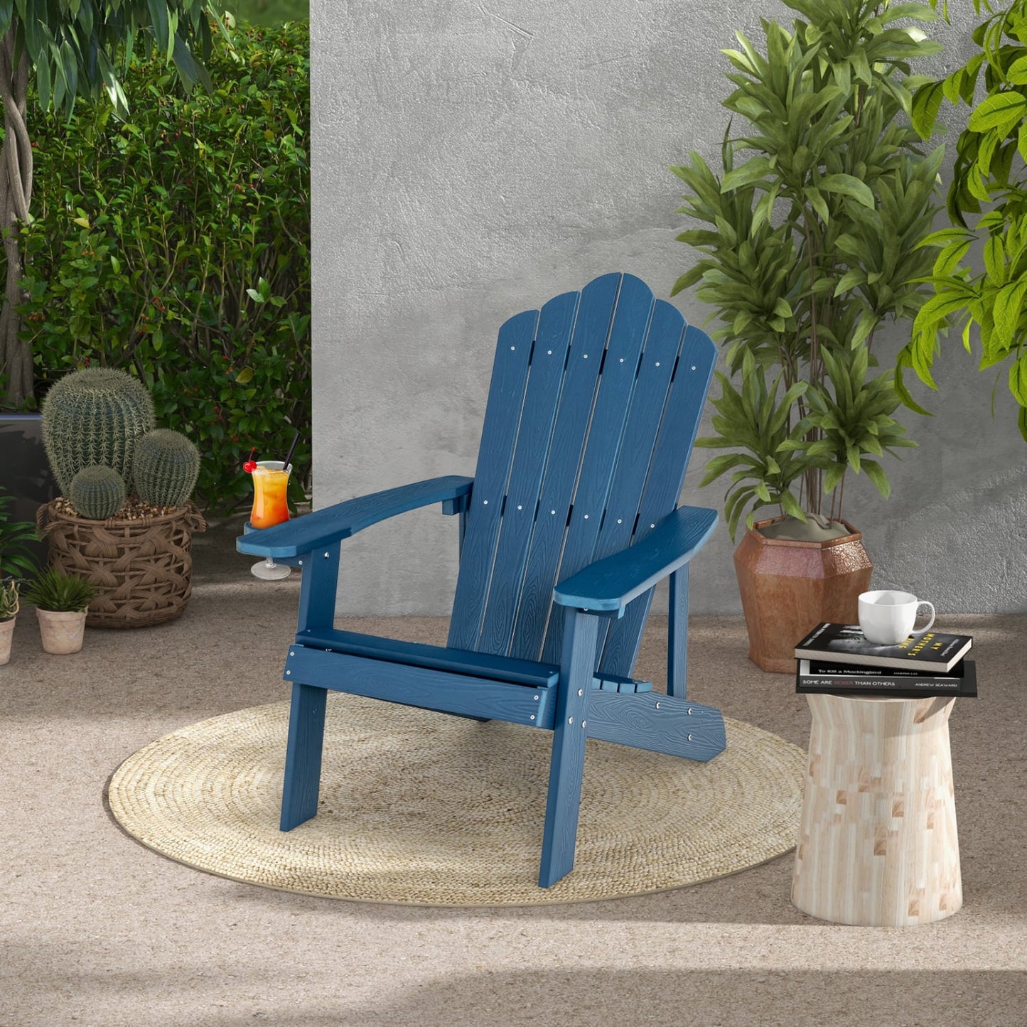 2 Pieces Adirondack Chair Set with Ergonomic Design for Porch and Backyard, Navy Adirondack Chairs at Gallery Canada