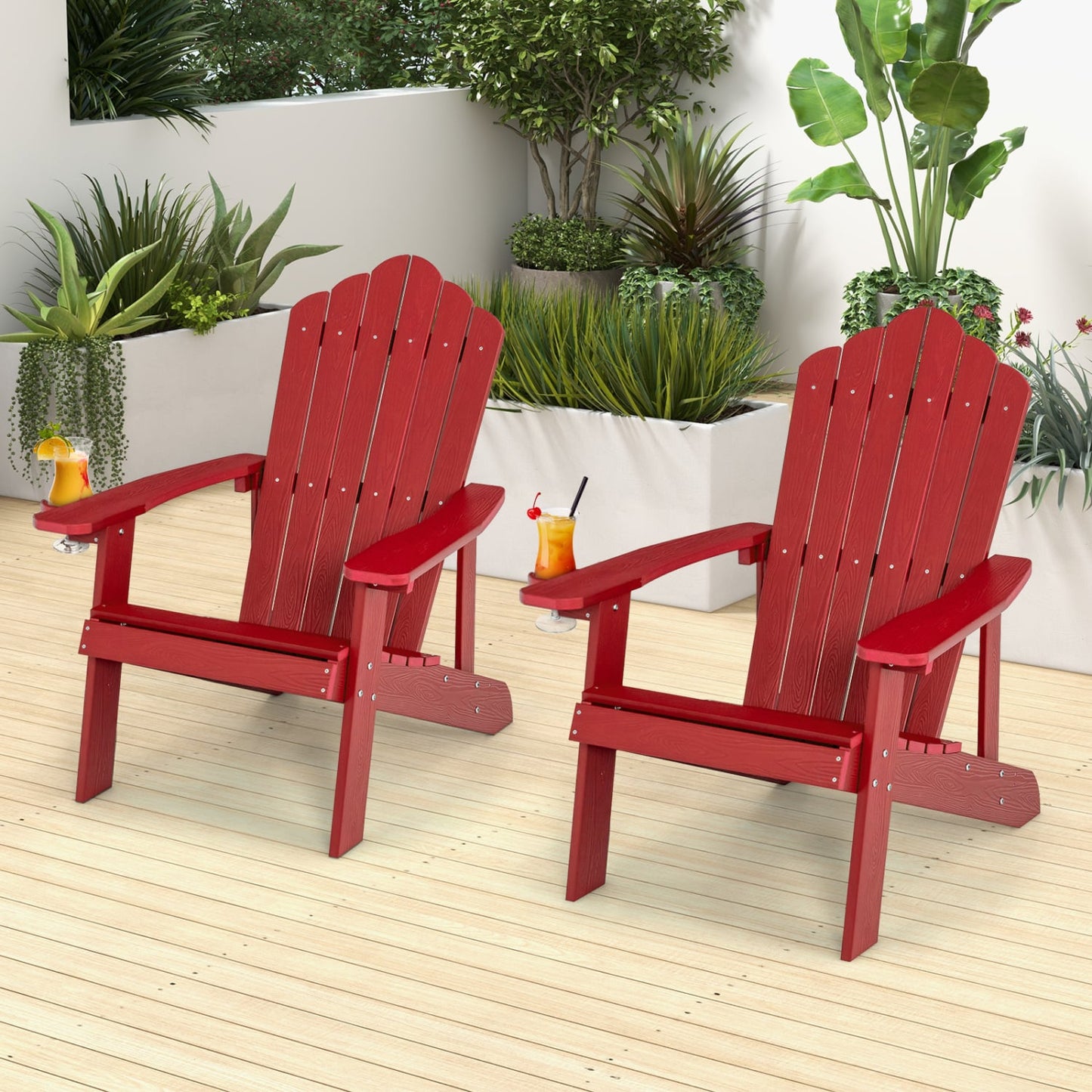 2 Pieces Adirondack Chair Set with Ergonomic Design for Porch and Backyard, Red Adirondack Chairs at Gallery Canada