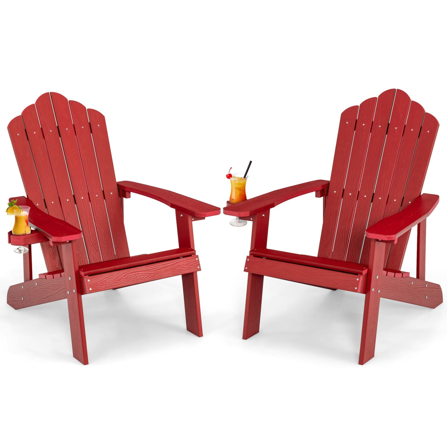 2 Pieces Adirondack Chair Set with Ergonomic Design for Porch and Backyard, Red Adirondack Chairs at Gallery Canada