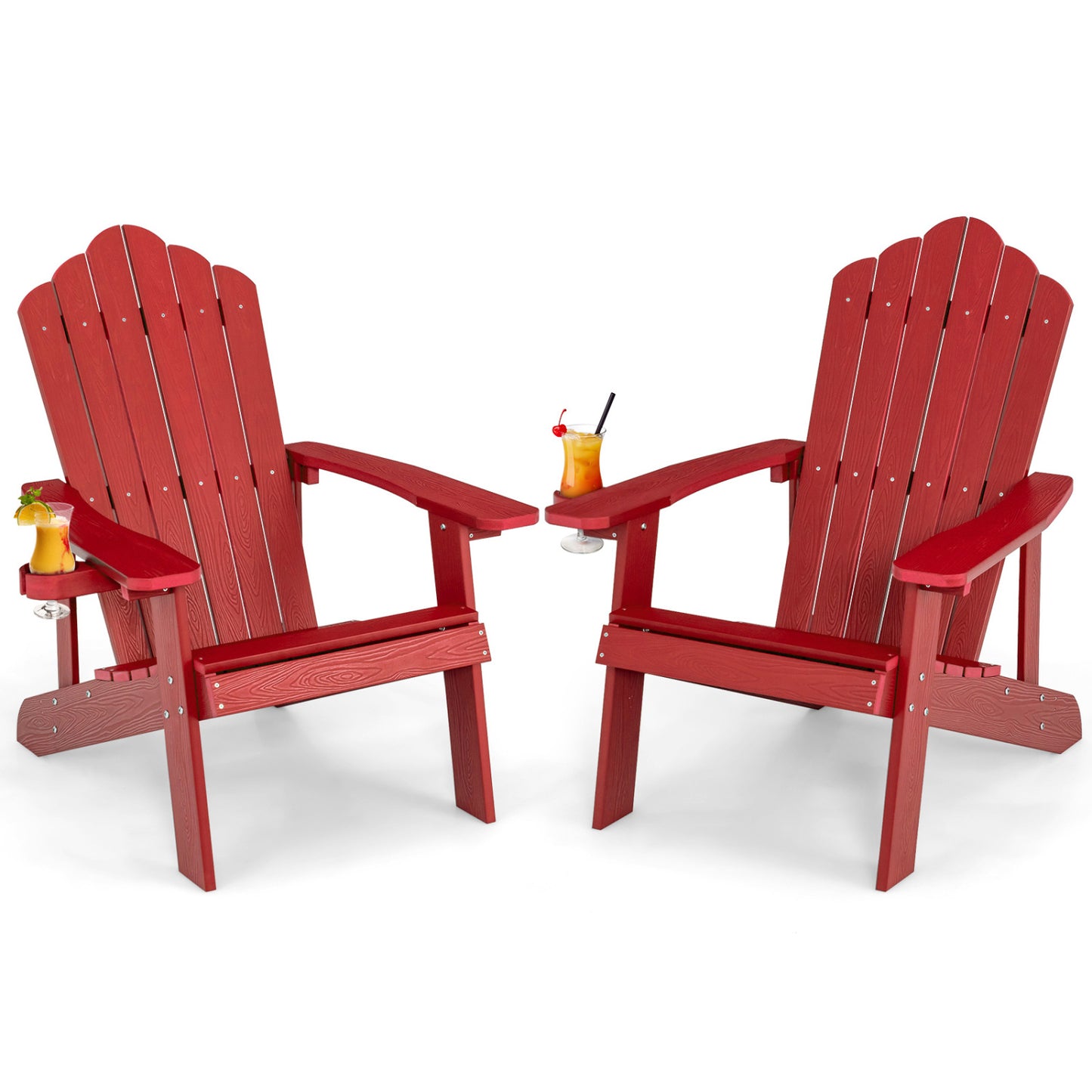 2 Pieces Adirondack Chair Set with Ergonomic Design for Porch and Backyard, Red Adirondack Chairs at Gallery Canada