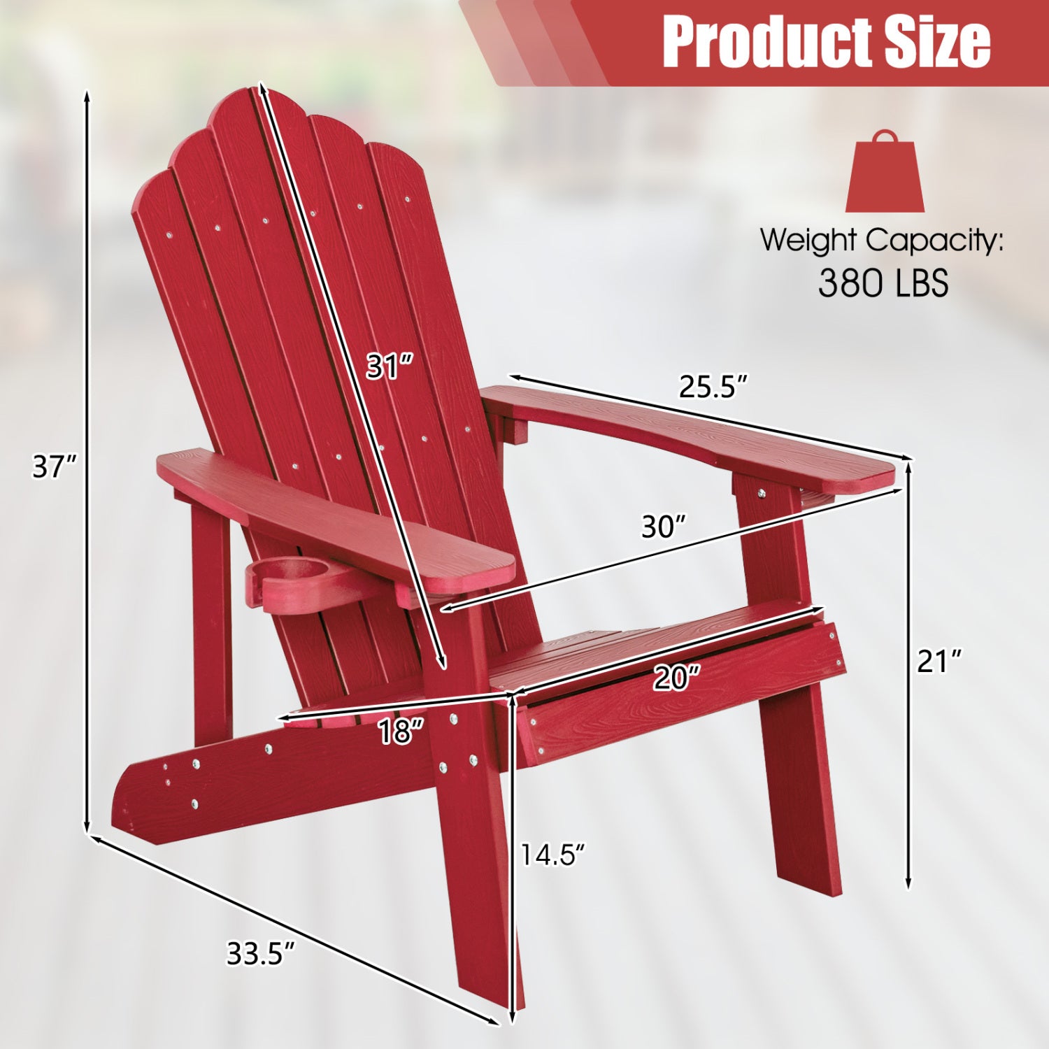 2 Pieces Adirondack Chair Set with Ergonomic Design for Porch and Backyard, Red Adirondack Chairs at Gallery Canada