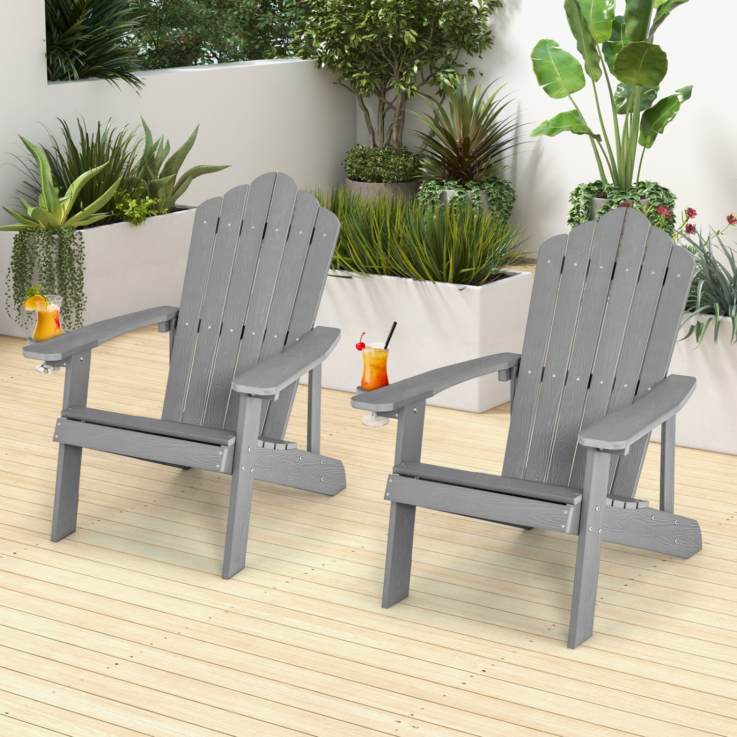 2 Pieces Adirondack Chair Set with Ergonomic Design for Porch and Backyard, Silver Gray Adirondack Chairs at Gallery Canada