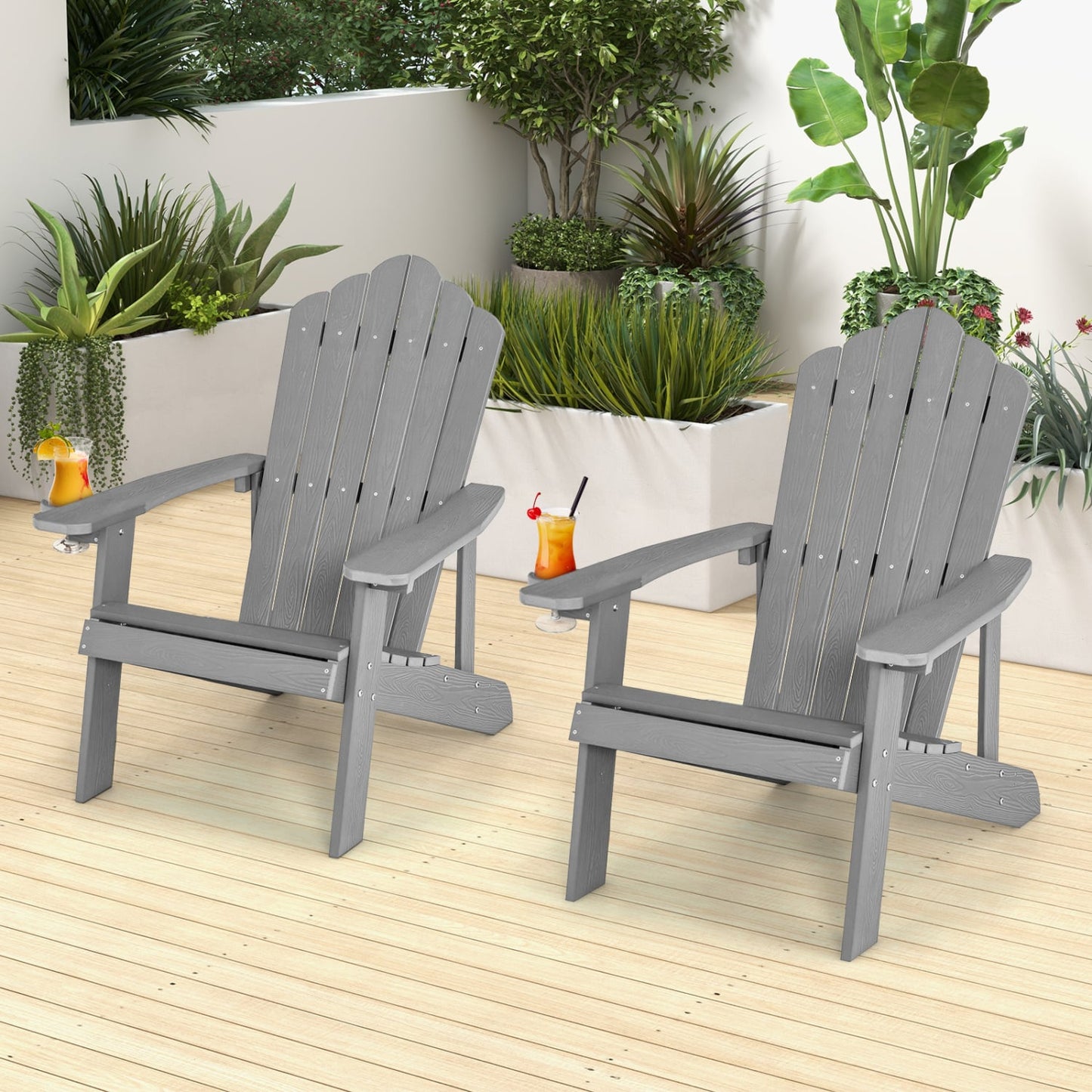 2 Pieces Adirondack Chair Set with Ergonomic Design for Porch and Backyard, Silver Gray Adirondack Chairs at Gallery Canada