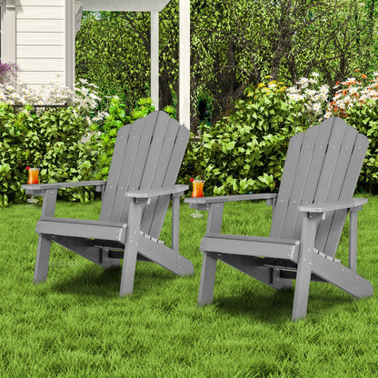 2 Pieces Adirondack Chair Set with Ergonomic Design for Porch and Backyard, Silver Gray Adirondack Chairs at Gallery Canada