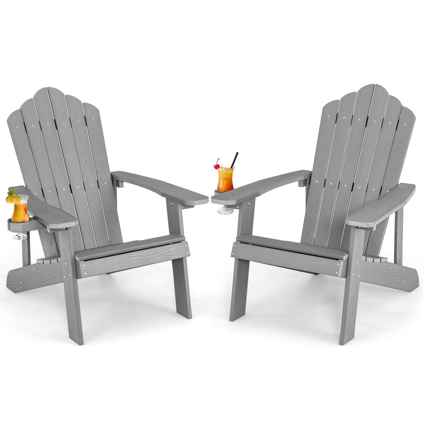 2 Pieces Adirondack Chair Set with Ergonomic Design for Porch and Backyard, Silver Gray Adirondack Chairs at Gallery Canada