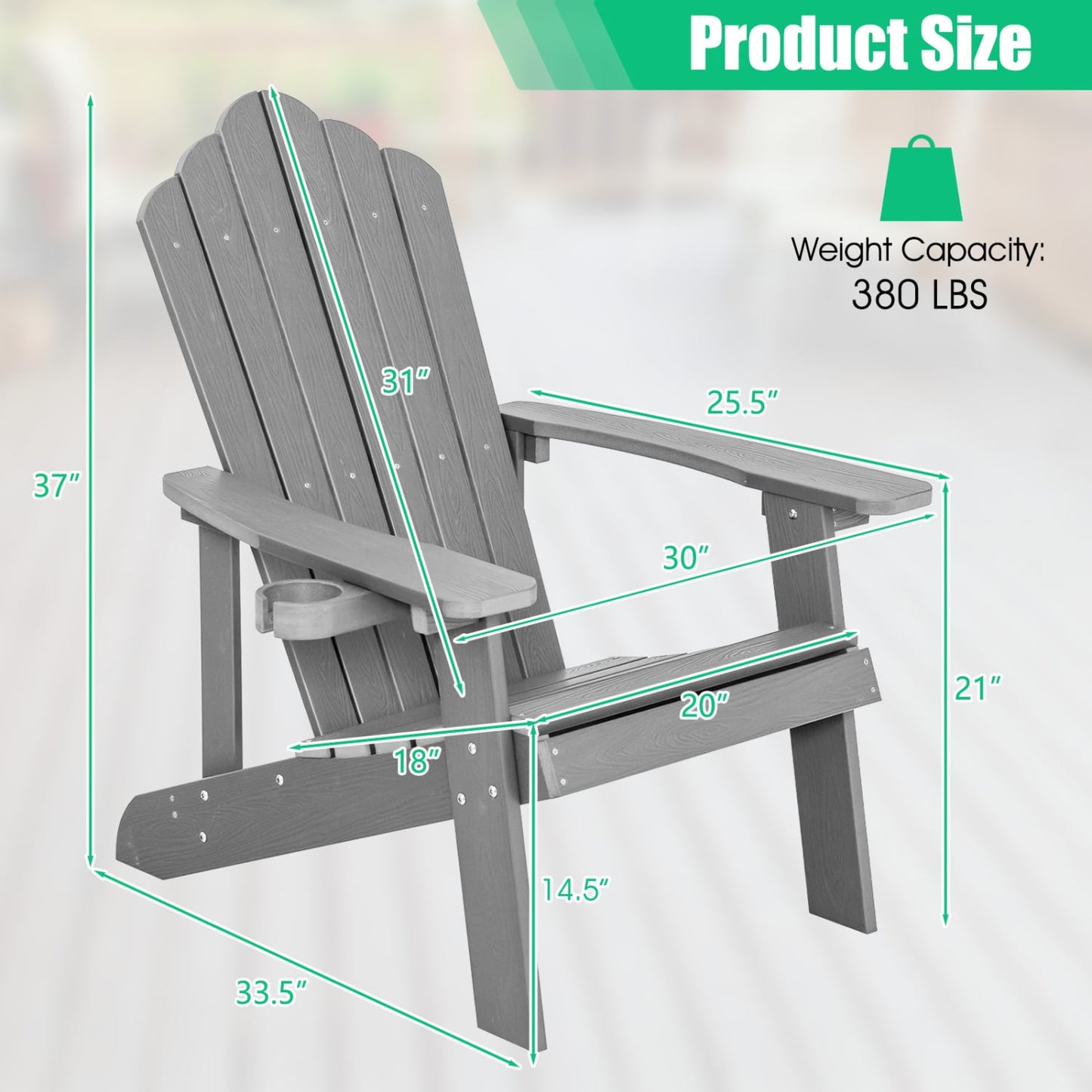 2 Pieces Adirondack Chair Set with Ergonomic Design for Porch and Backyard, Silver Gray Adirondack Chairs at Gallery Canada