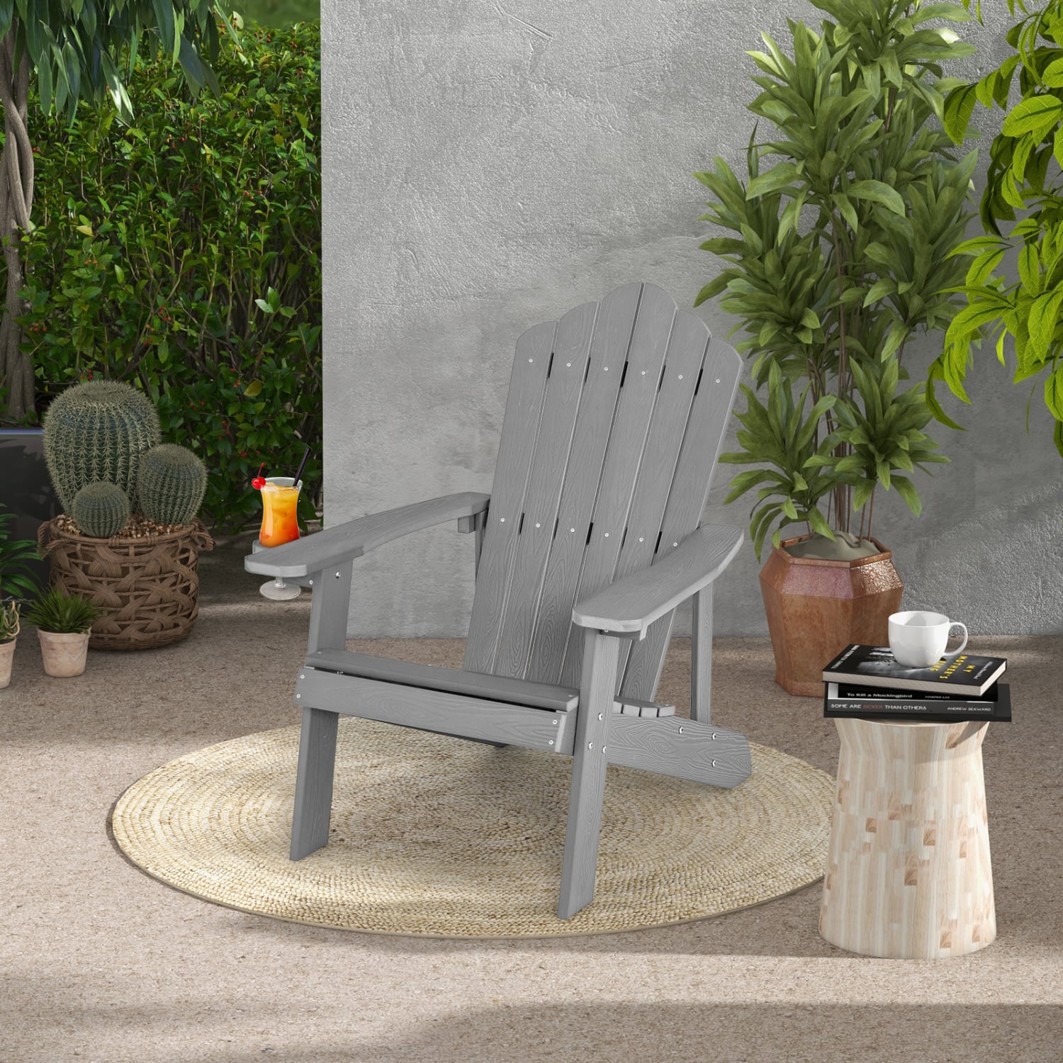 2 Pieces Adirondack Chair Set with Ergonomic Design for Porch and Backyard, Silver Gray Adirondack Chairs at Gallery Canada